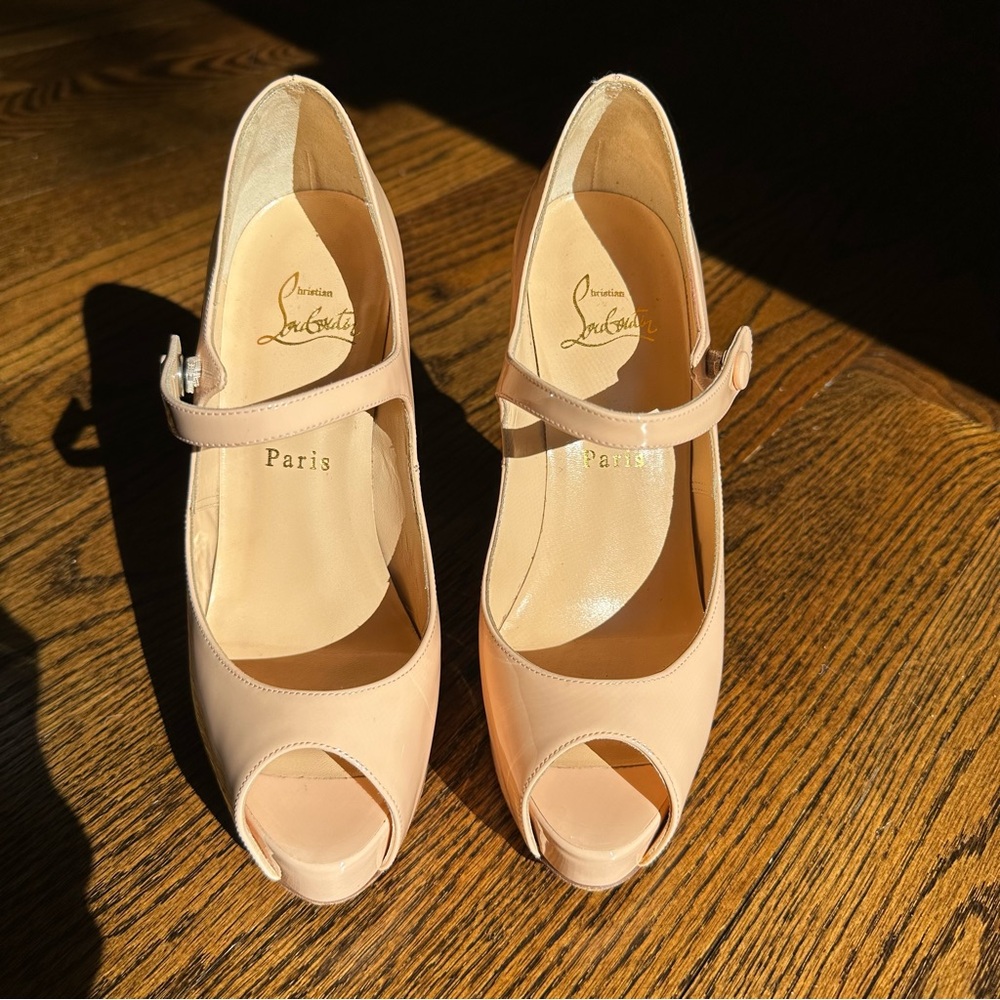 Christian Louboutin Bana Mary jane peep toe platform heels nude pale pink 37.5 - Picture 4 of 15